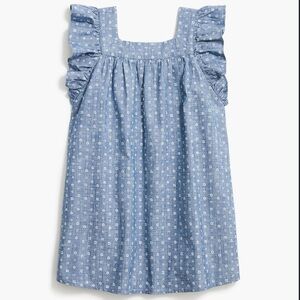 J Crew Crewcuts Girls Chambray Floral Pattern Ruffle Sleeve Dress